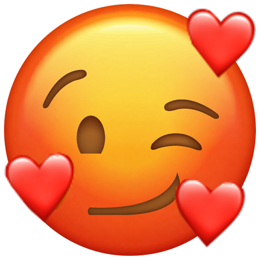 Red wink with floating hearts